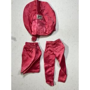 Vintage Barbie Satin N Rose Set Bolero Jacket, Pants, Wrap Skirt,glitter heels.
